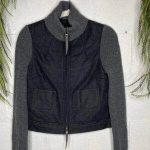 Hanii Y Wool Blend Full Zip Cropped Jacket Two Tone Grey Size 40 US Size 4
